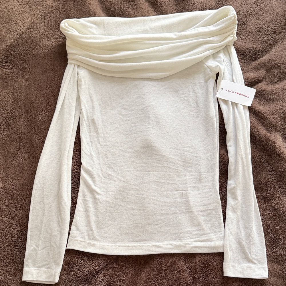 Lucky Brand Off-Shoulder Long Sleeve Top in Ivory White